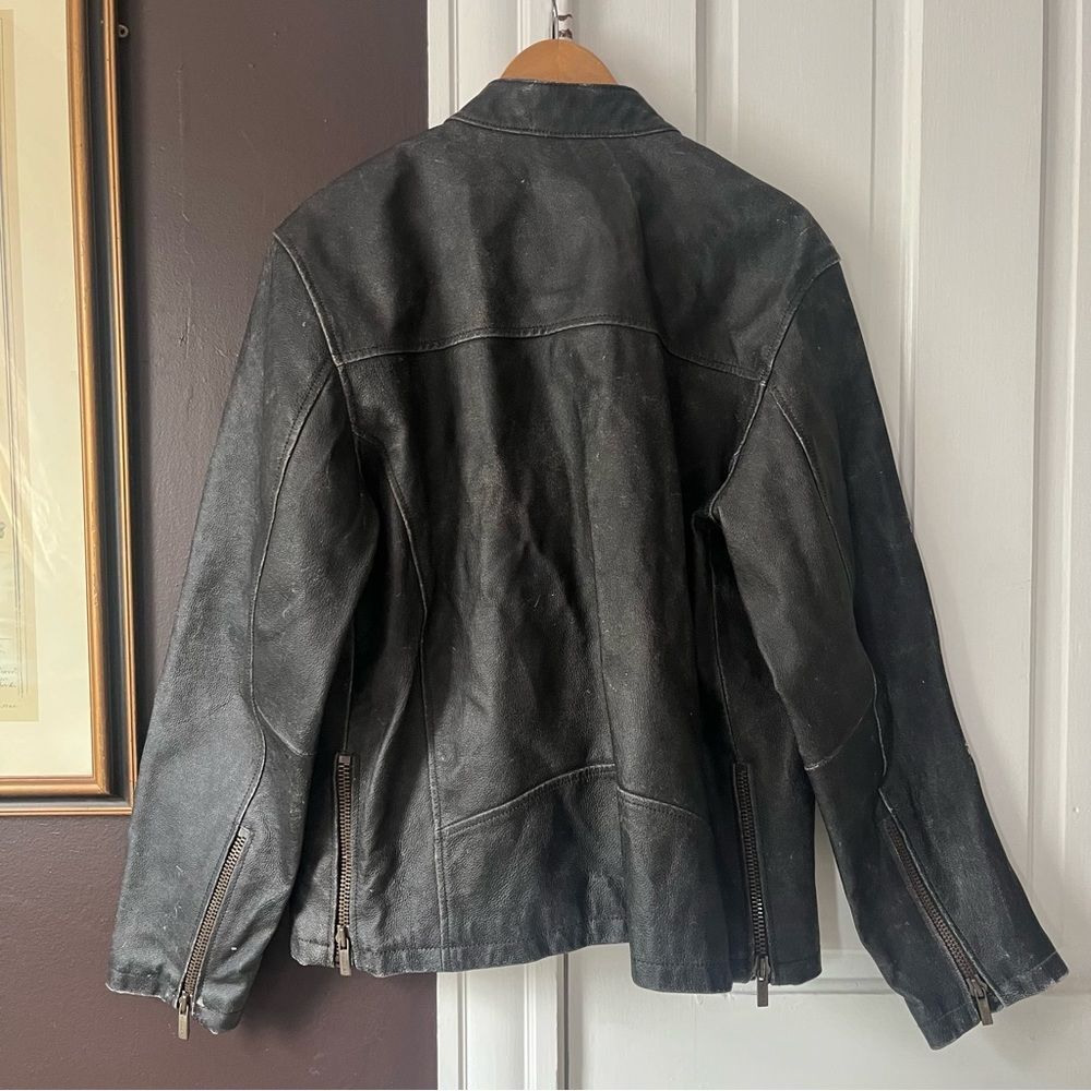 Wilson’s Leather Motorcycle Jacket Faded Black Distressed Full Zip Moto Large - Picture 11 of 12